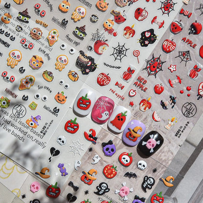 5D Halloween Pumpkin Nail Stickers Spooky Ghost Skull Decals