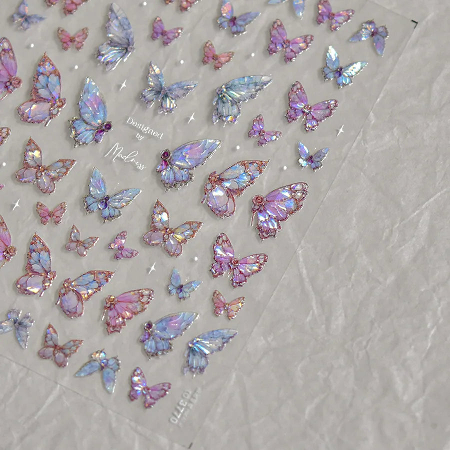 5D Iridescent Butterfly Nail Stickers - Pink & Purple Glitter Y2K Aesthetic to3770