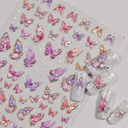 5D Iridescent Butterfly Nail Stickers - Pink & Purple Glitter Y2K Aesthetic to3770