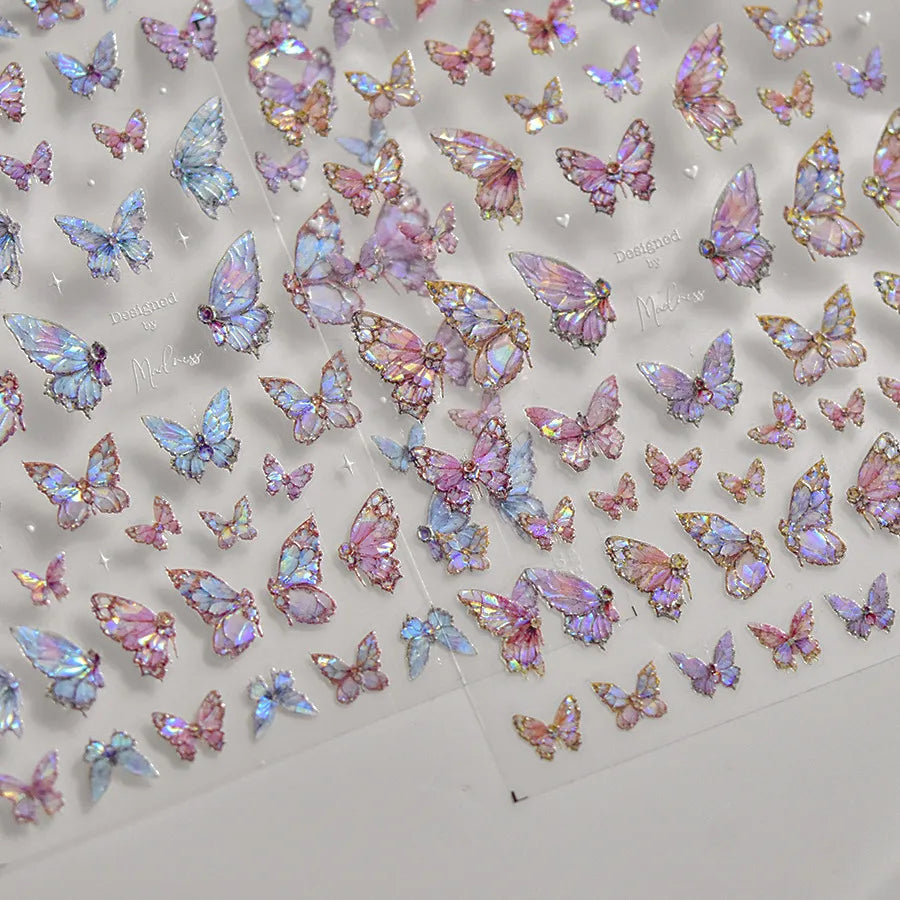 5D Iridescent Butterfly Nail Stickers - Pink & Purple Glitter Y2K Aesthetic to3770