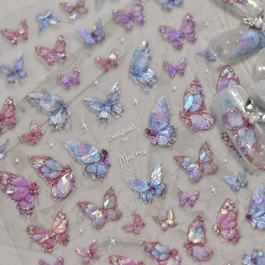 5D Iridescent Butterfly Nail Stickers - Pink & Purple Glitter Y2K Aesthetic to3770