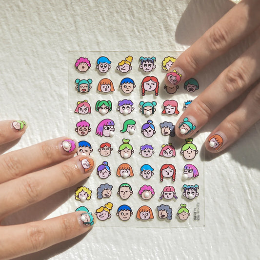 5D Kawaii Bubble Gum Face Nail Stickers  Y2K Nail Art