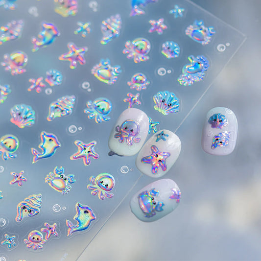 5D Ocean Animal Nail Stickers – Cute Holographic Sea Creatures