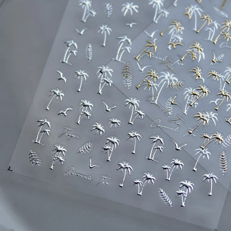 5D Palm Tree Nail Stickers – Black, White, Gold & Silver Tropical Nail Decals