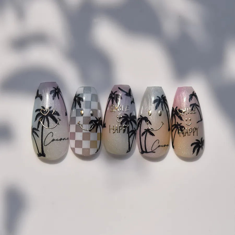5D Palm Tree Nail Stickers – Black, White, Gold & Silver Tropical Nail Decals