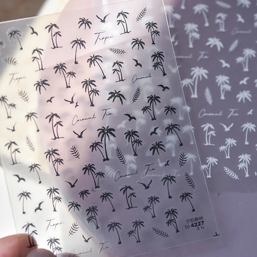 5D Palm Tree Nail Stickers – Black, White, Gold & Silver Tropical Nail Decals
