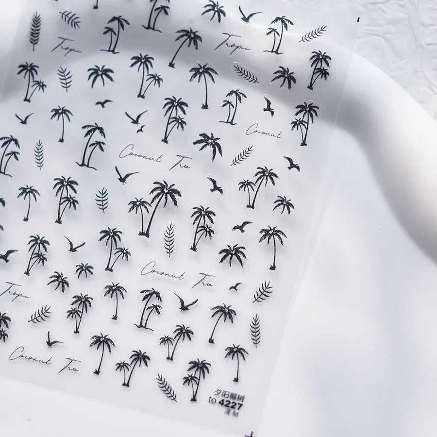 5D Palm Tree Nail Stickers – Black, White, Gold & Silver Tropical Nail Decals