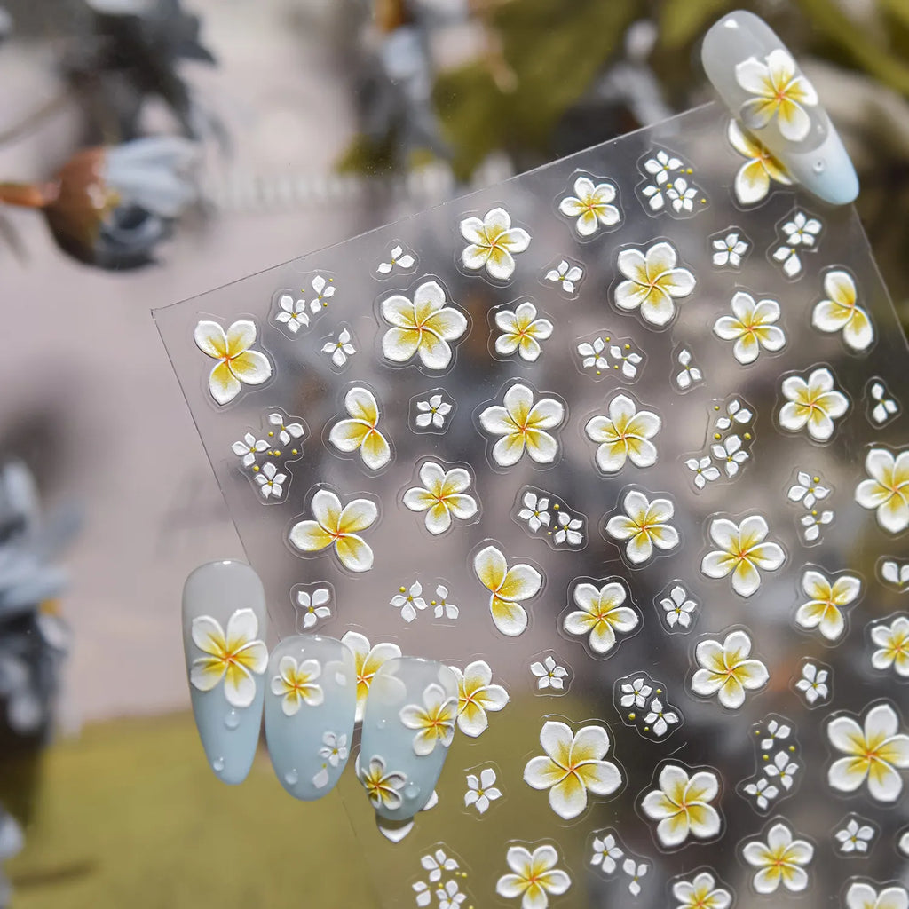 5D Plumeria Nail Stickers | Embossed Tropical Flower Decals