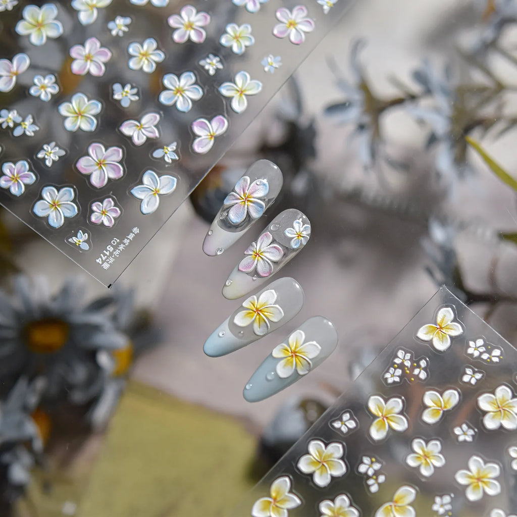 5D Plumeria Nail Stickers | Embossed Tropical Flower Decals