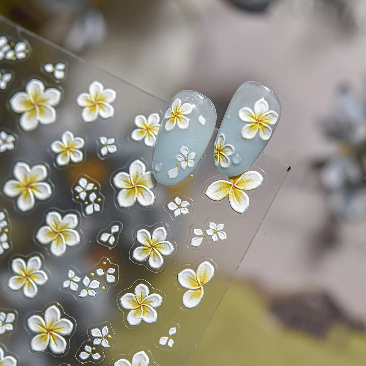 5D Plumeria Nail Stickers | Embossed Tropical Flower Decals