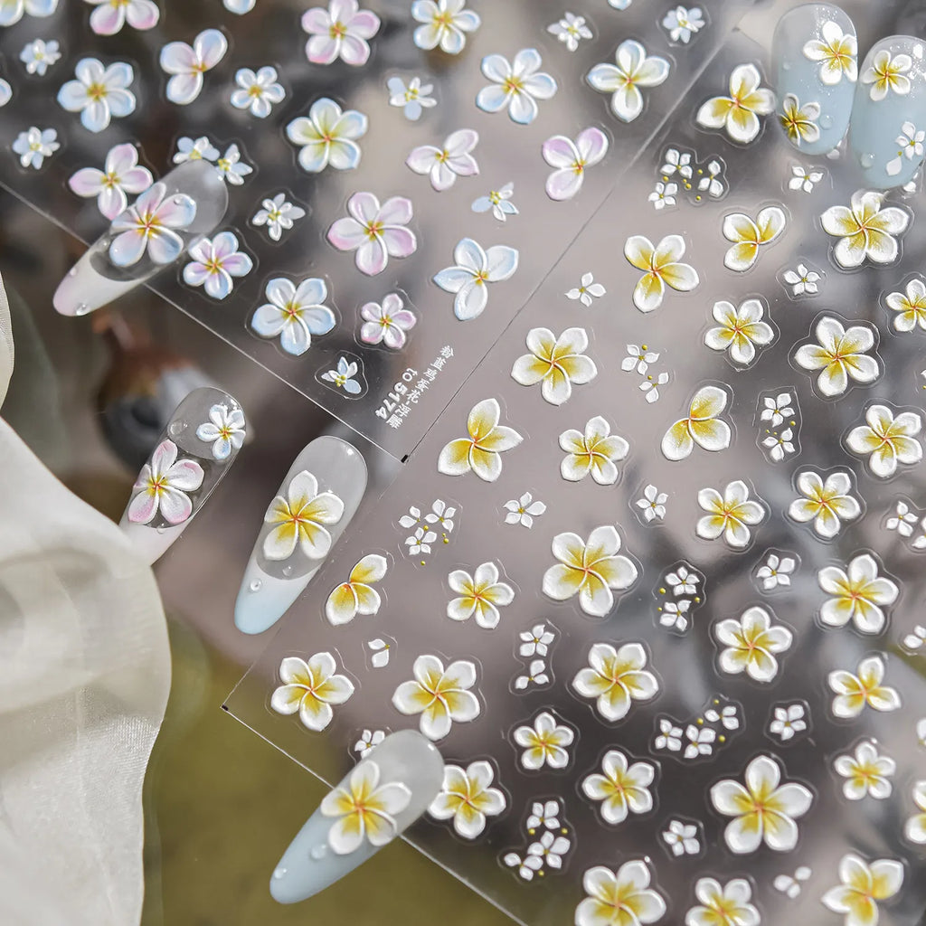 5D Plumeria Nail Stickers | Embossed Tropical Flower Decals