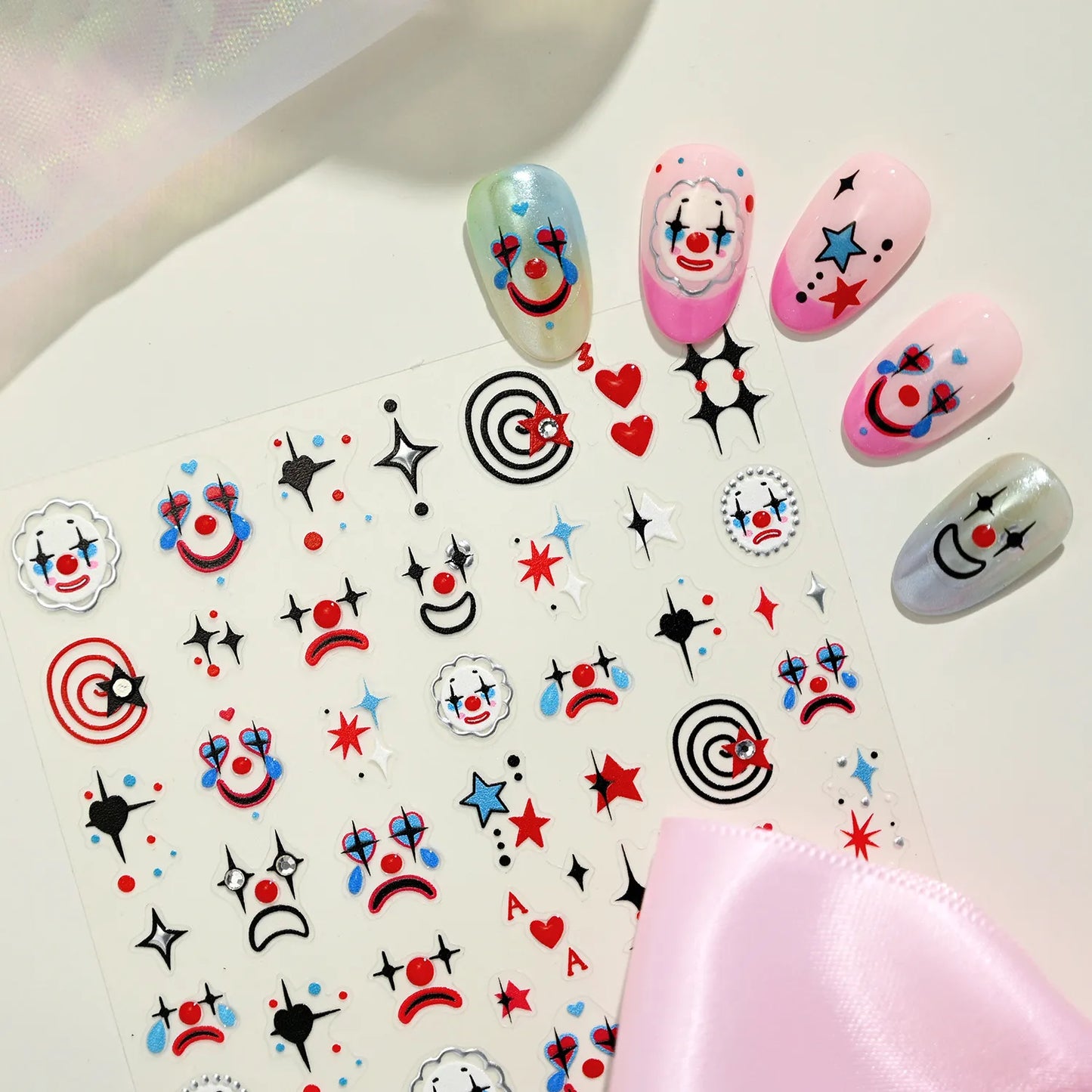 5D Sad Clown Nail Stickers | Circus & Clowncore Rhinestone Decals - TL407