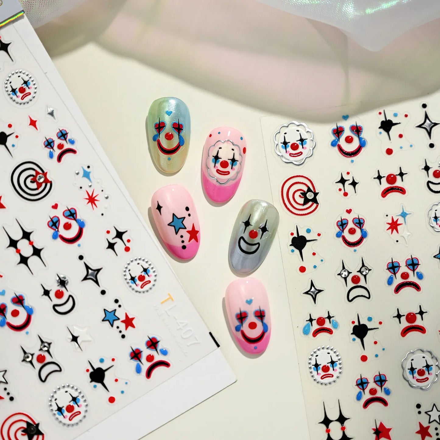 5D Sad Clown Nail Stickers | Circus & Clowncore Rhinestone Decals - TL407