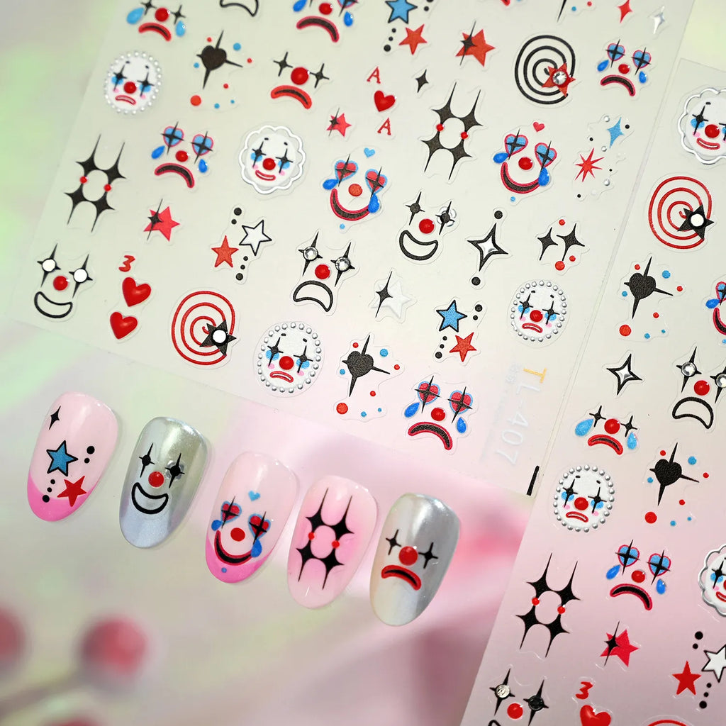 5D Sad Clown Nail Stickers | Circus Clowncore Rhinestone Decals TL407