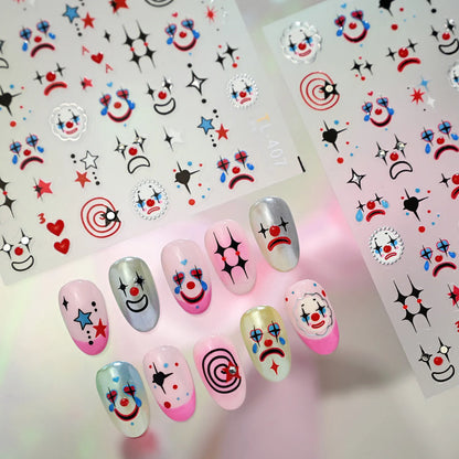 5D Sad Clown Nail Stickers | Circus & Clowncore Rhinestone Decals - TL407