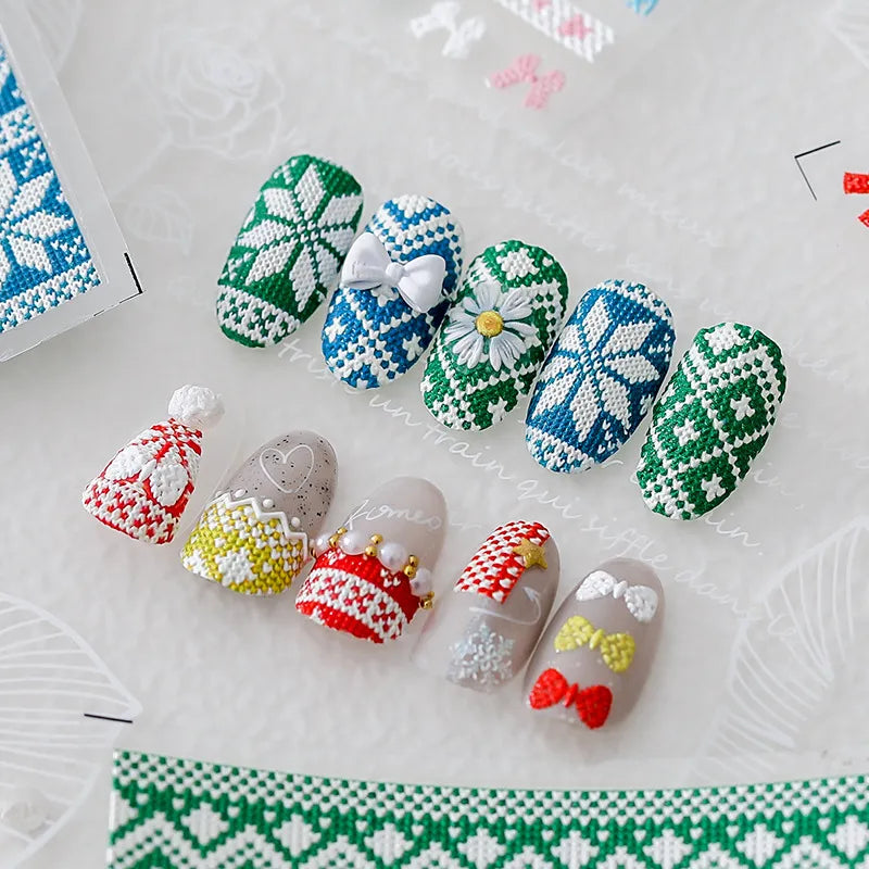 5D Christmas Sweater Nail Stickers – Cable Knit & Holiday Pattern Nail Art