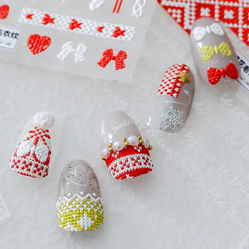 5D Christmas Sweater Nail Stickers – Cable Knit & Holiday Pattern Nail Art