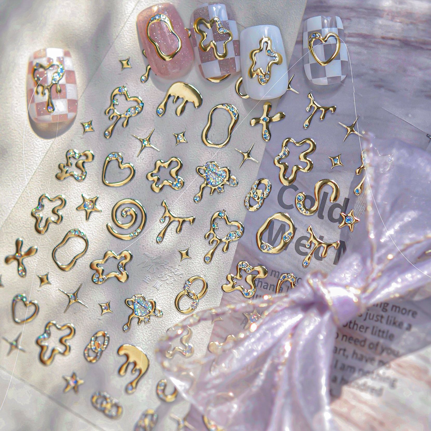 5D Chrome Heart Star Nail Stickers | Y2K Cyber Liquid Metal Decals