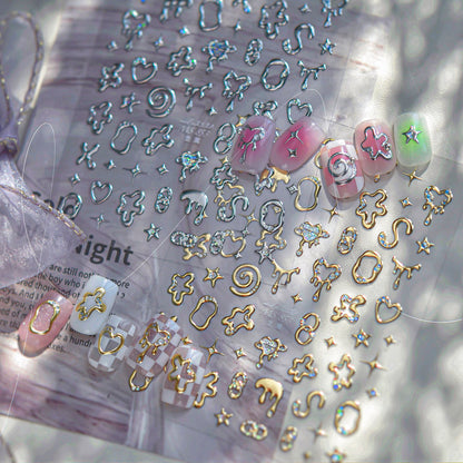 5D Chrome Heart & Star Nail Stickers | Y2K Cyber Liquid Metal Decals
