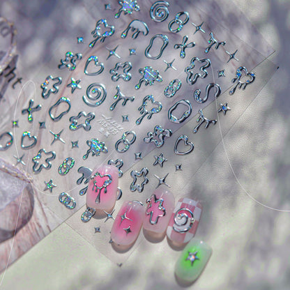 5D Chrome Heart & Star Nail Stickers | Y2K Cyber Liquid Metal Decals