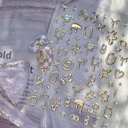5D Chrome Heart & Star Nail Stickers | Y2K Cyber Liquid Metal Decals