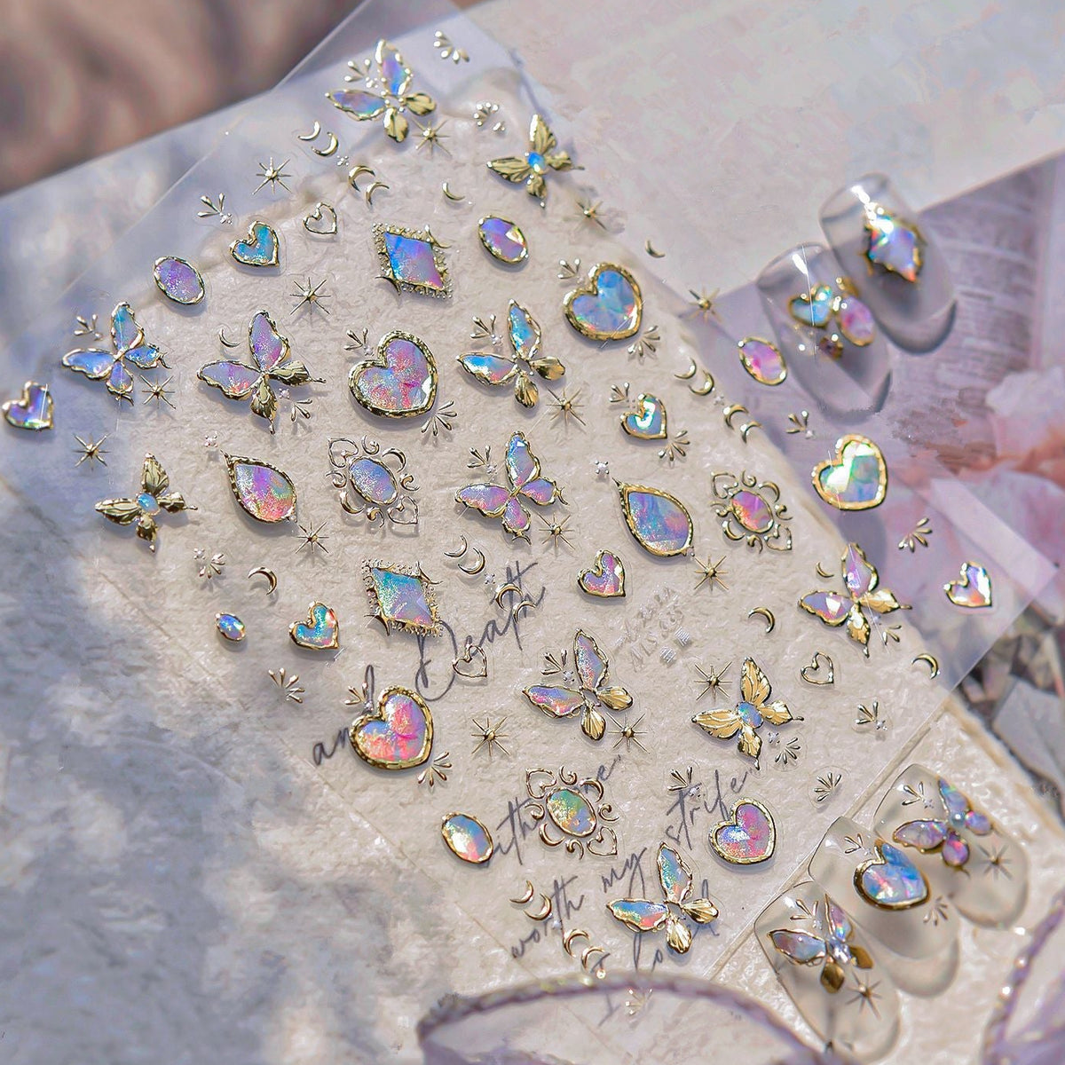 5D Aurora Gem Nail Stickers | Y2K Iridescent Crystal Chrome Nail Art Decals 832