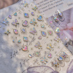 5D Aurora Gem Nail Stickers | Y2K Iridescent Crystal & Gold Silver Chrome Nail Art Decals 832