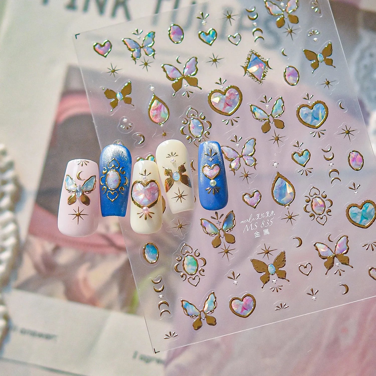 5D Aurora Gem Nail Stickers | Y2K Iridescent Crystal & Gold Silver Chrome Nail Art Decals 832