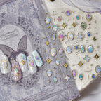 5D Aurora Gem Nail Stickers | Y2K Iridescent Crystal & Gold Silver Chrome Nail Art Decals 832