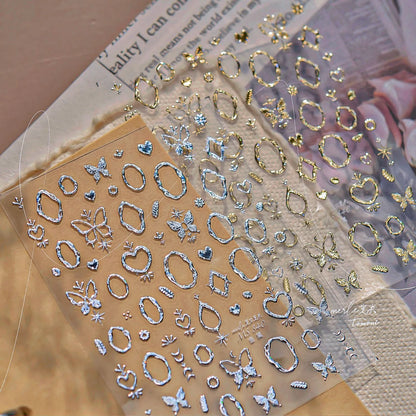 5D Aurora Gem Nail Stickers | Y2K Iridescent Crystal & Gold Silver Chrome Nail Art Decals 832