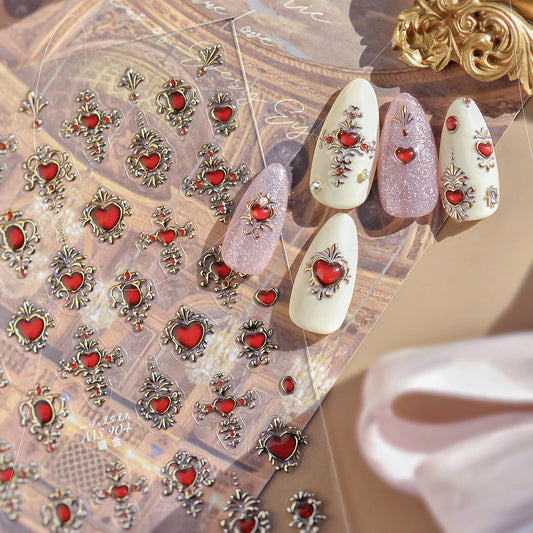 5D Baroque Red Heart & Cross Stickers MS904