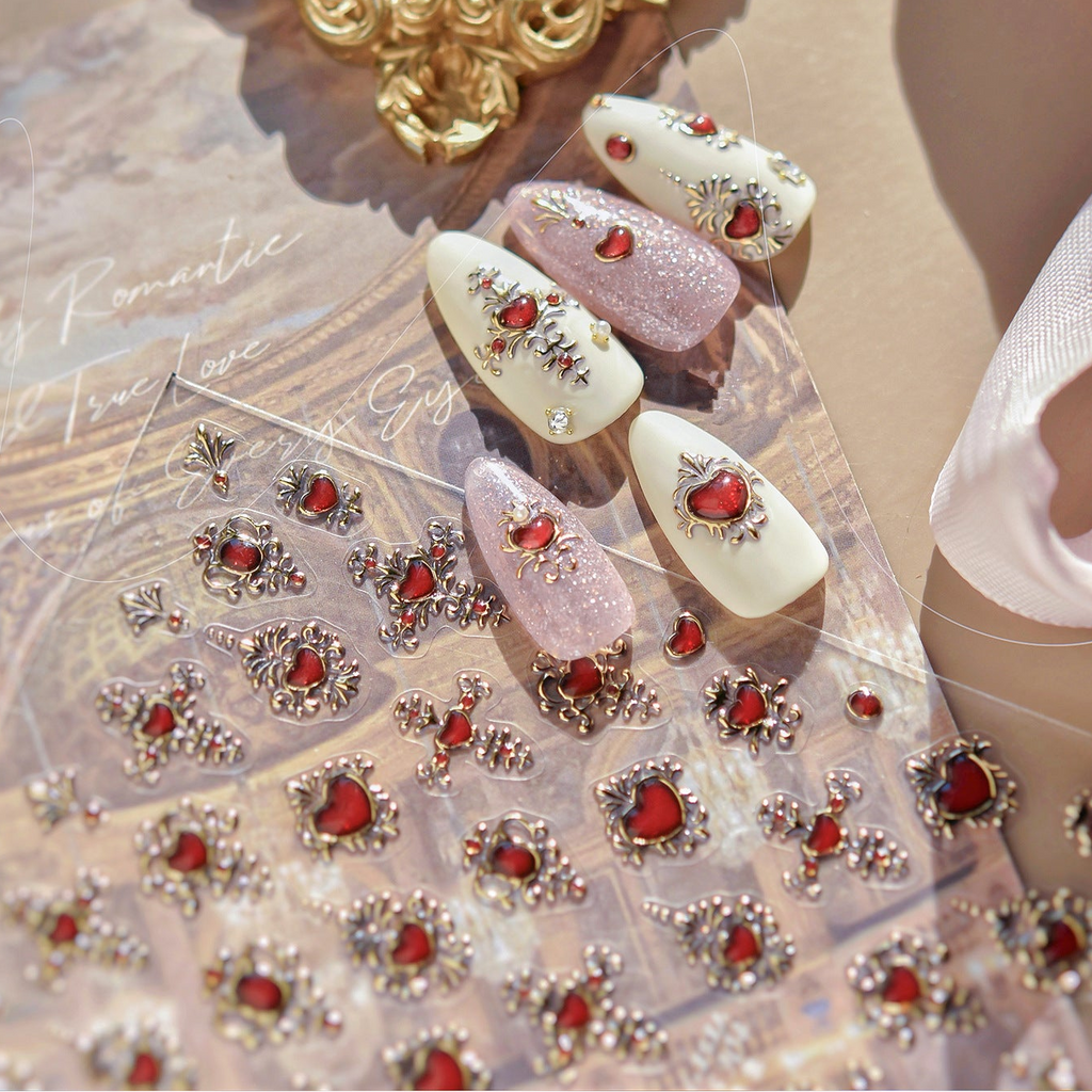 5D Baroque Red Heart & Cross Stickers MS904