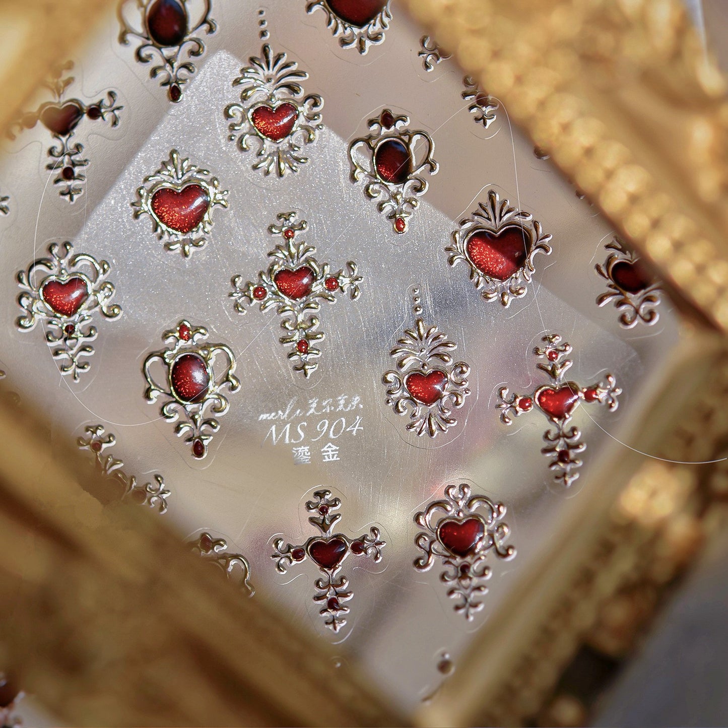 5D Baroque Red Heart & Cross Stickers MS904