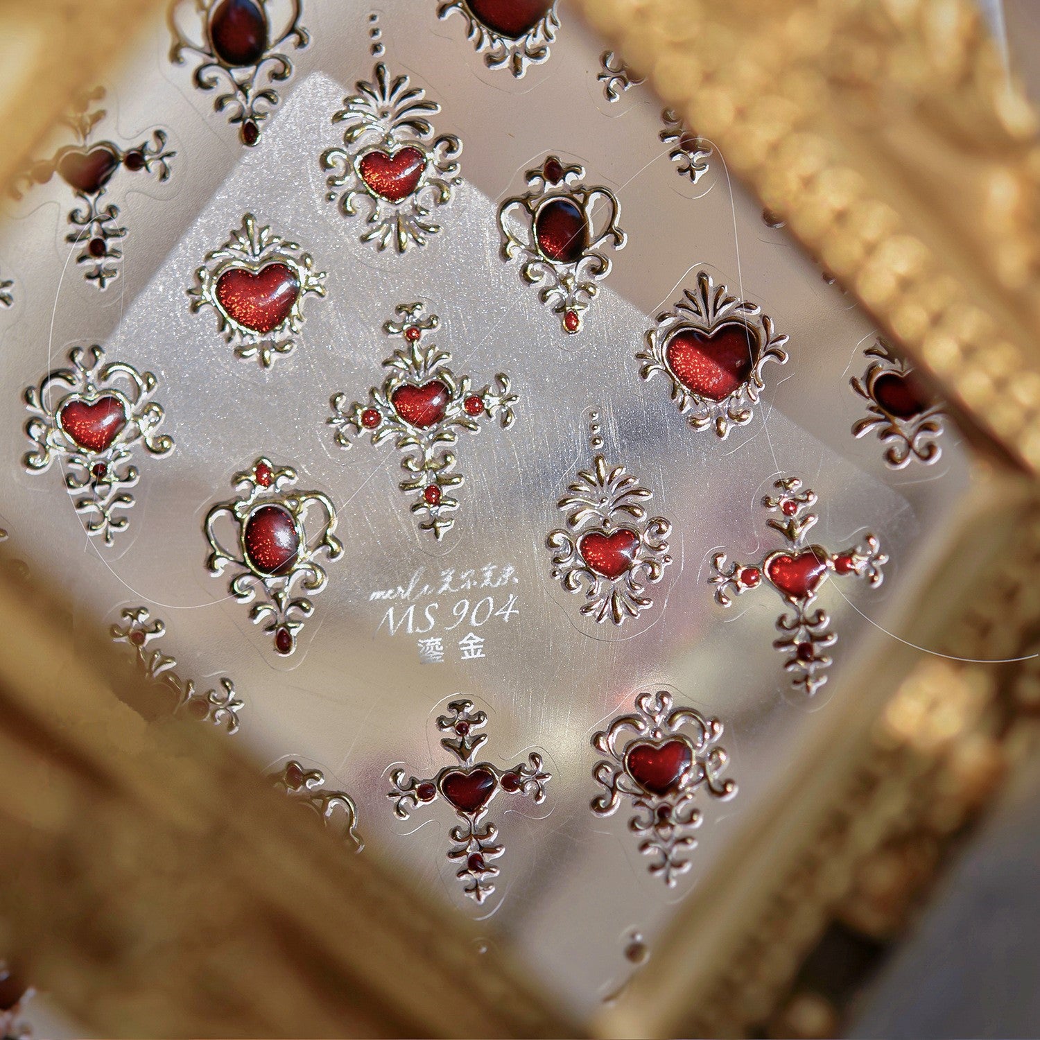 5D Baroque Red Heart & Cross Stickers MS904