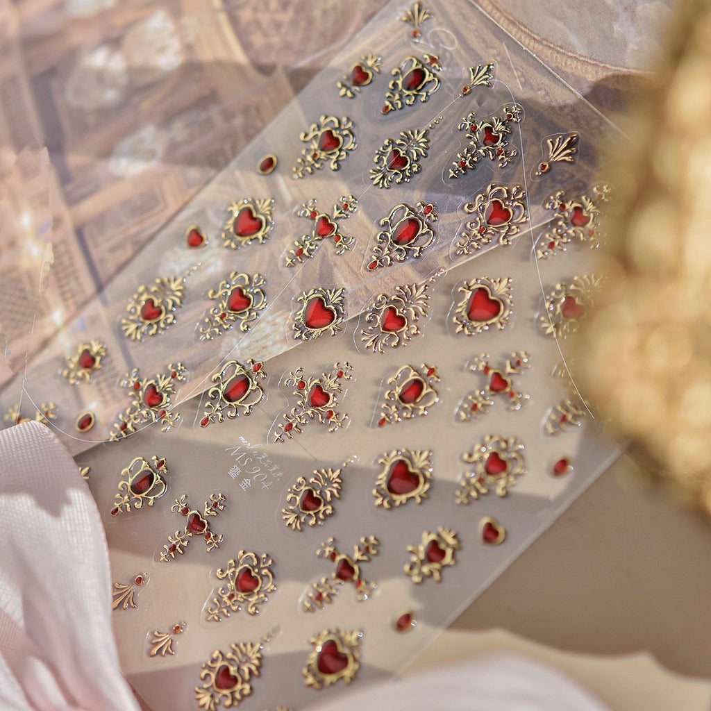 5D Baroque Red Heart & Cross Stickers MS904