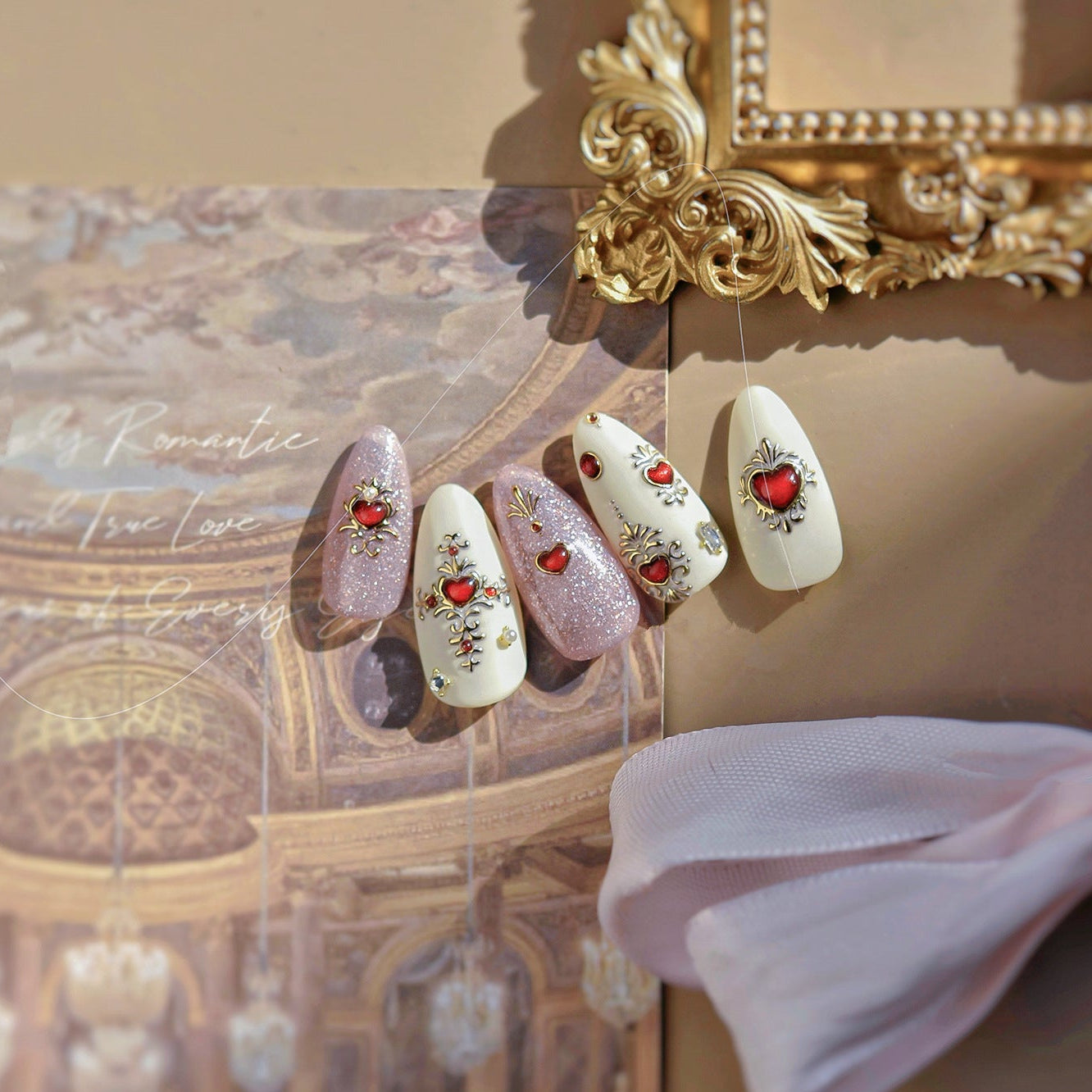 5D Baroque Red Heart & Cross Stickers MS904