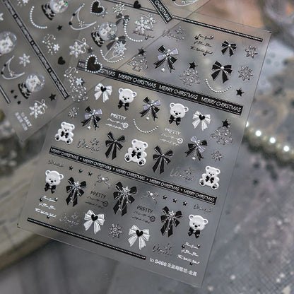 5D Black Bow & Bear Christmas Nail Stickers 5466