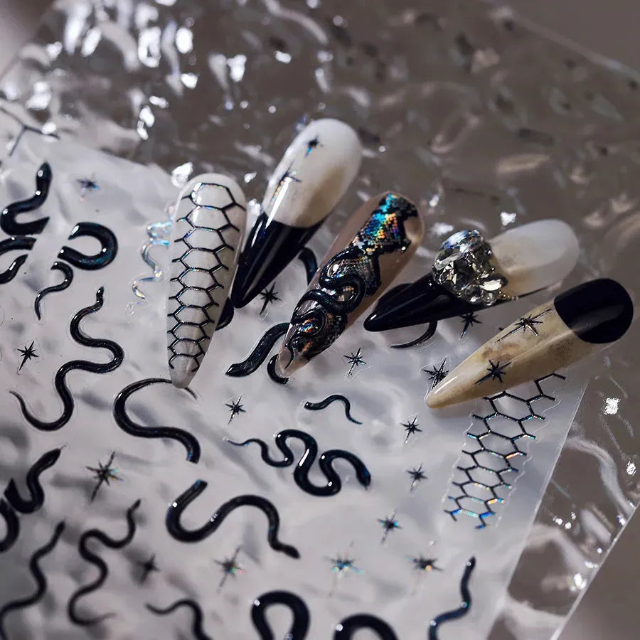 5D Black Snake Nail Sticker Snakeskin Sticker Decals M525