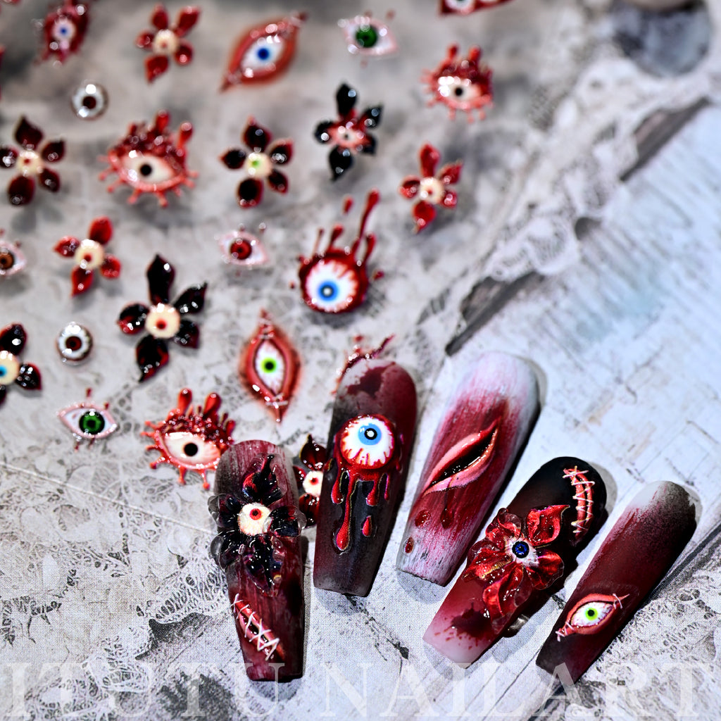 5D Bloody Eyeball Horror Nail Stickers | Creepy Goth Decals For Halloween