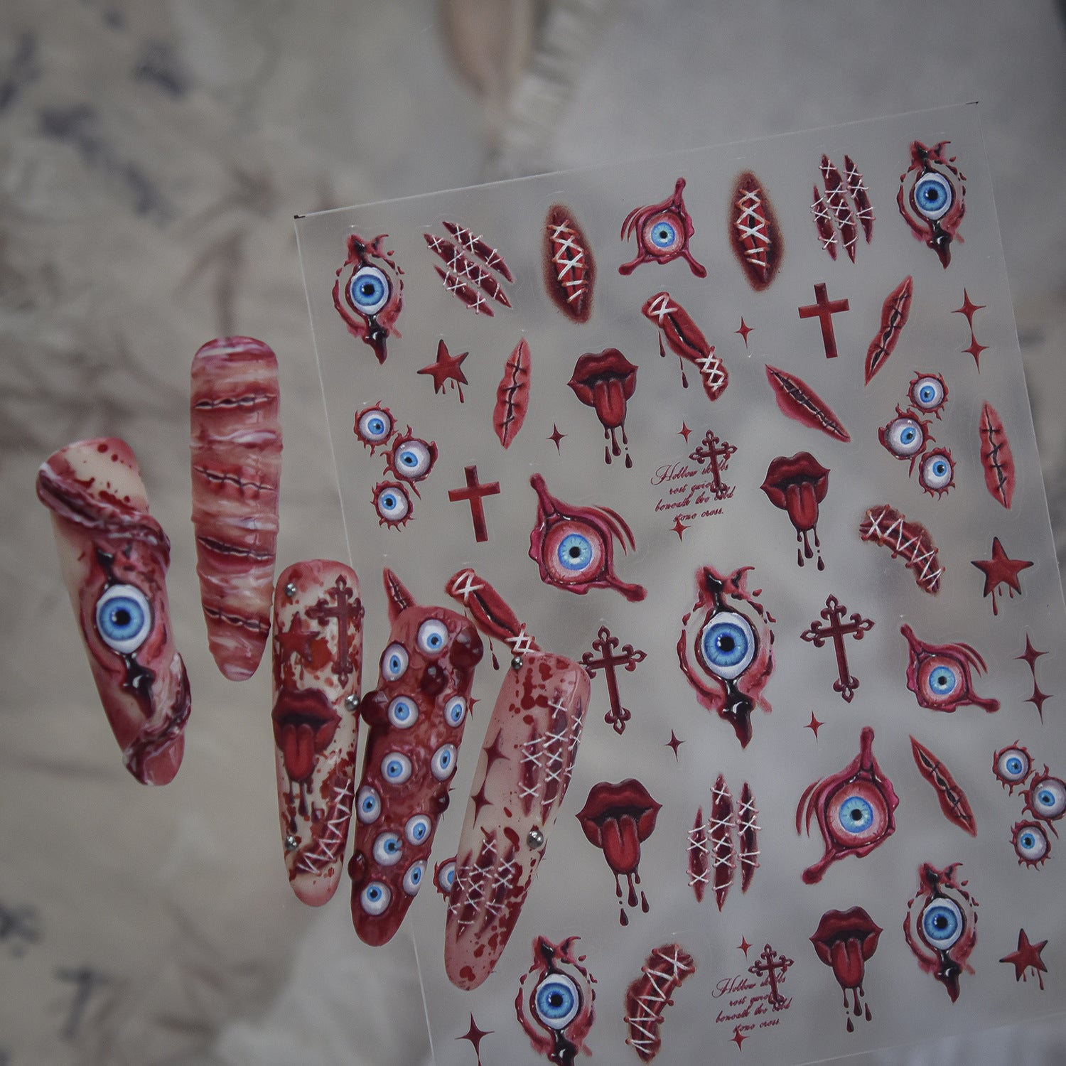 5D Bloody Eyeball Horror Nail Stickers | Creepy Goth Decals For Halloween
