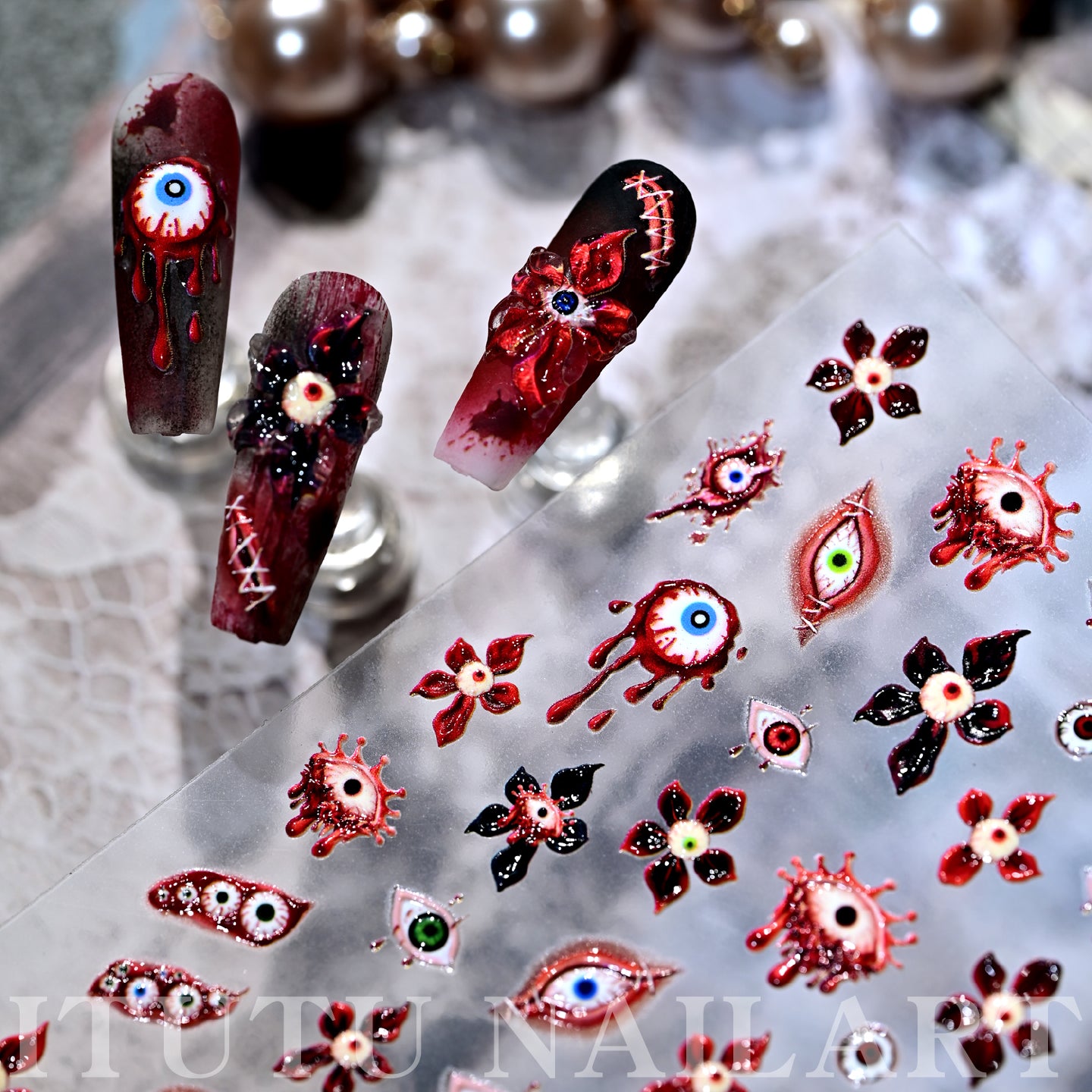 5D Bloody Eyeball Horror Nail Stickers | Creepy Goth Decals For Halloween