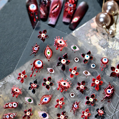 5D Bloody Eyeball Horror Nail Stickers | Creepy Goth Decals For Halloween