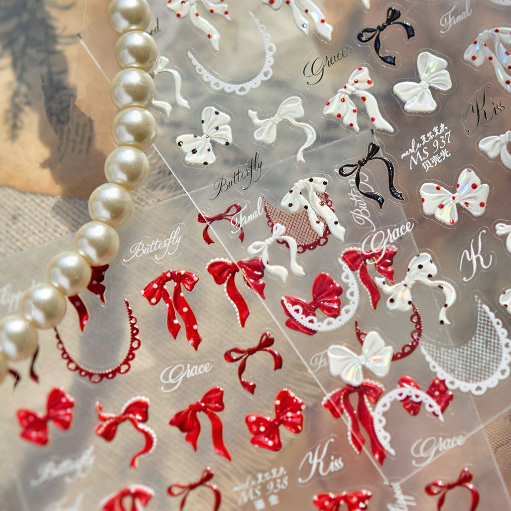 5D Bow Nail Stickers - Coquette Ribbon Embossed Nail Art Decals