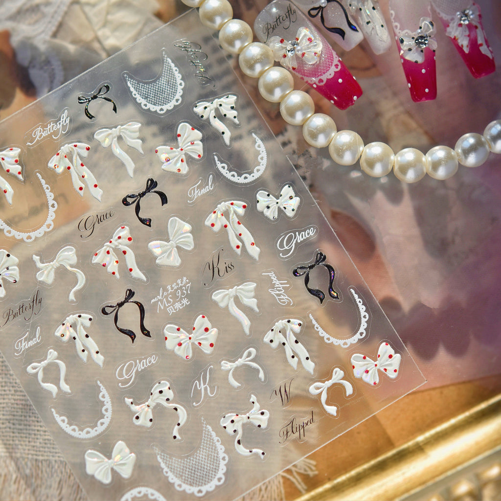 5D Bow Nail Stickers - Coquette Ribbon Embossed Nail Art Decals