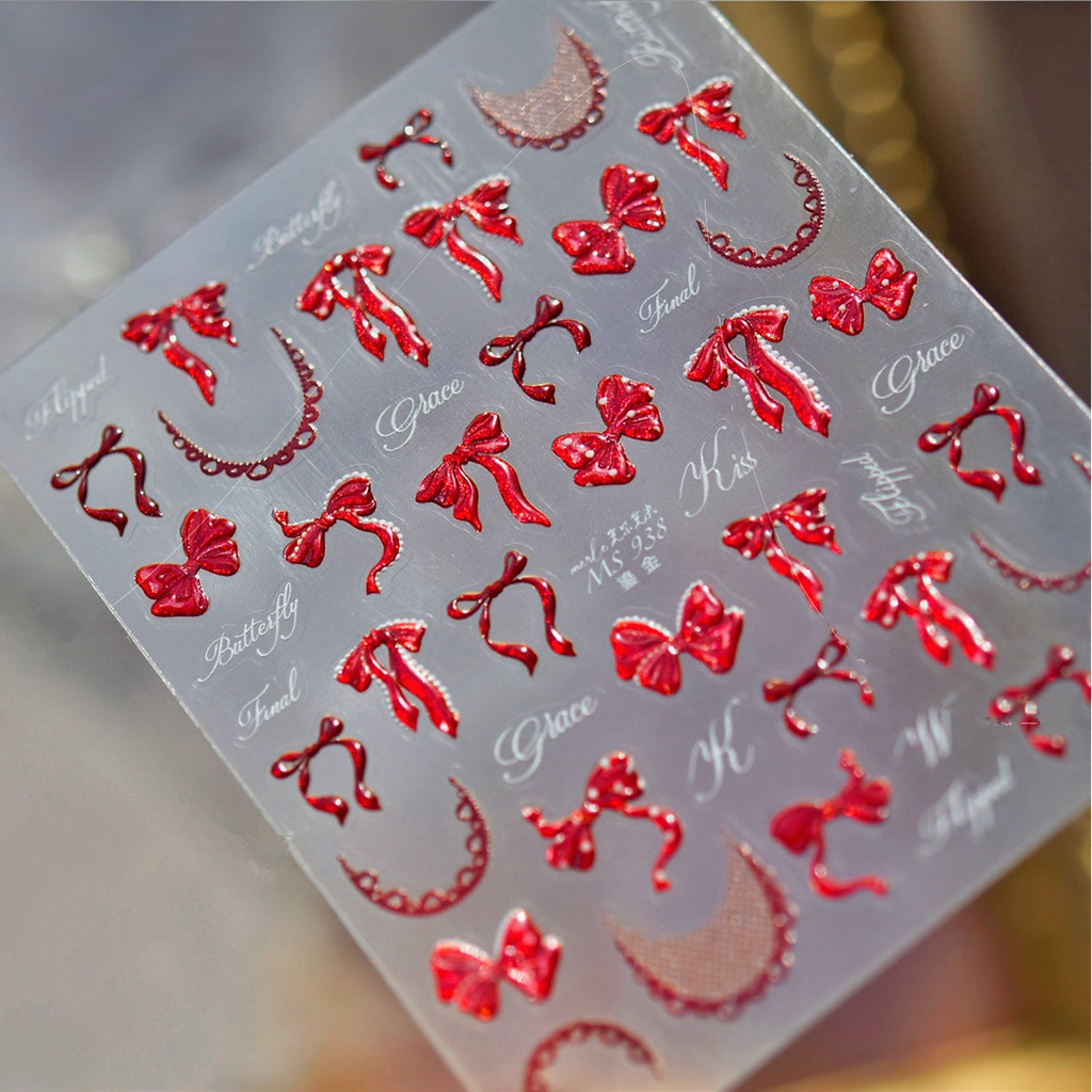 5D Bow Nail Stickers - Coquette Ribbon Embossed Nail Art Decals