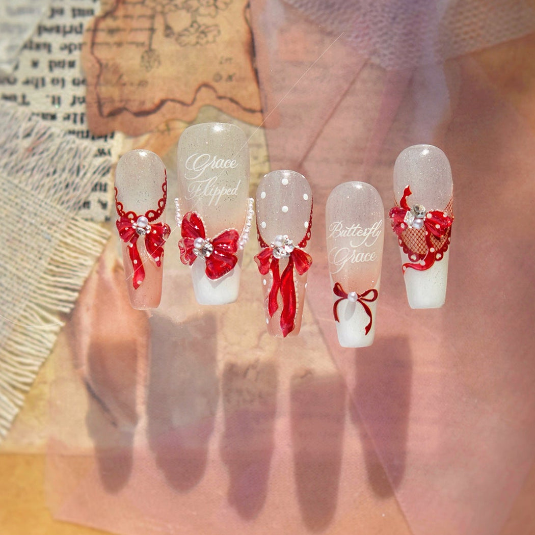 5D Bow Nail Stickers - Coquette Ribbon Embossed Nail Art Decals