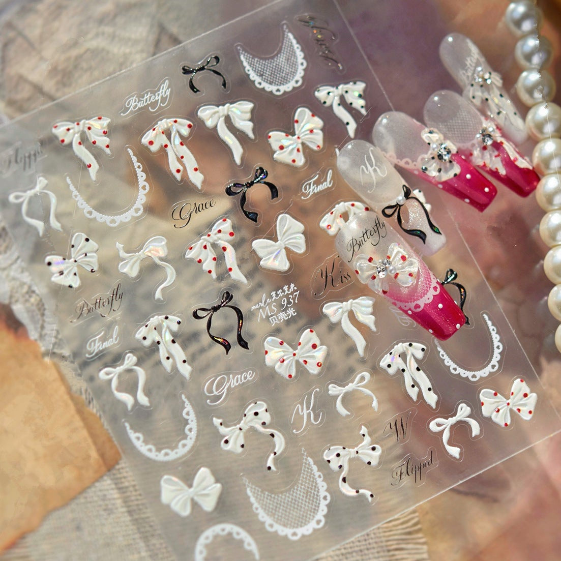 5D Bow Nail Stickers - Coquette Ribbon Embossed Nail Art Decals