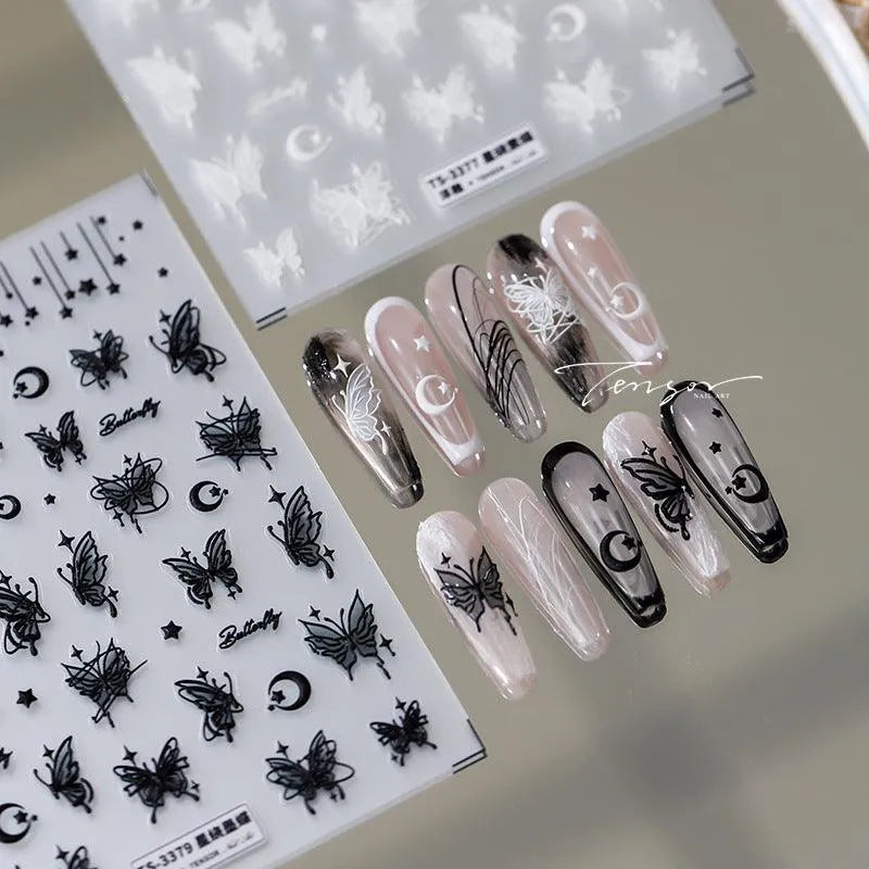 5D Butterfly Nail Art Stickers Adhesive Sliders Moon Stars Butterfly Sticker Decals TS3376