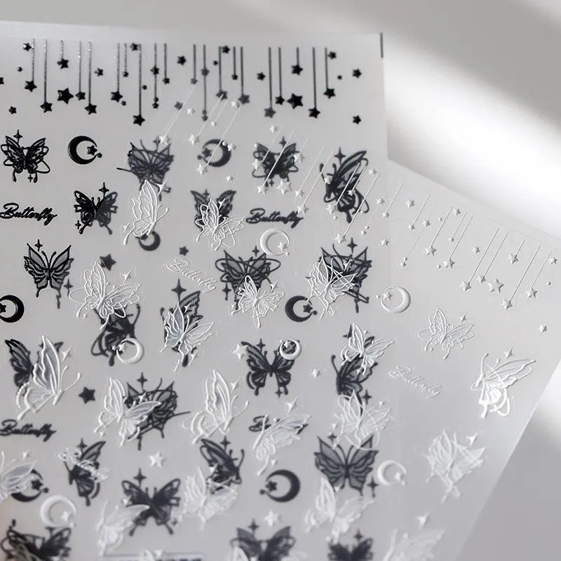 5D Butterfly Nail Art Stickers Adhesive Sliders Moon Stars Butterfly Sticker Decals TS3376