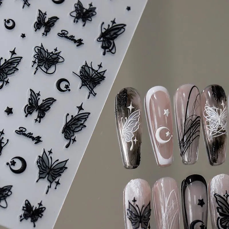 5D Butterfly Nail Art Stickers Adhesive Sliders Moon Stars Butterfly Sticker Decals TS3376